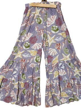 True Destinations M Seashells Coastal Palazzo Wide Leg Pants Resort Wear Cruise